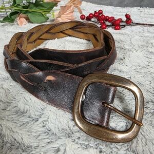 Vintage Leather Belt Brown Braided with Metal Buckle Size 44